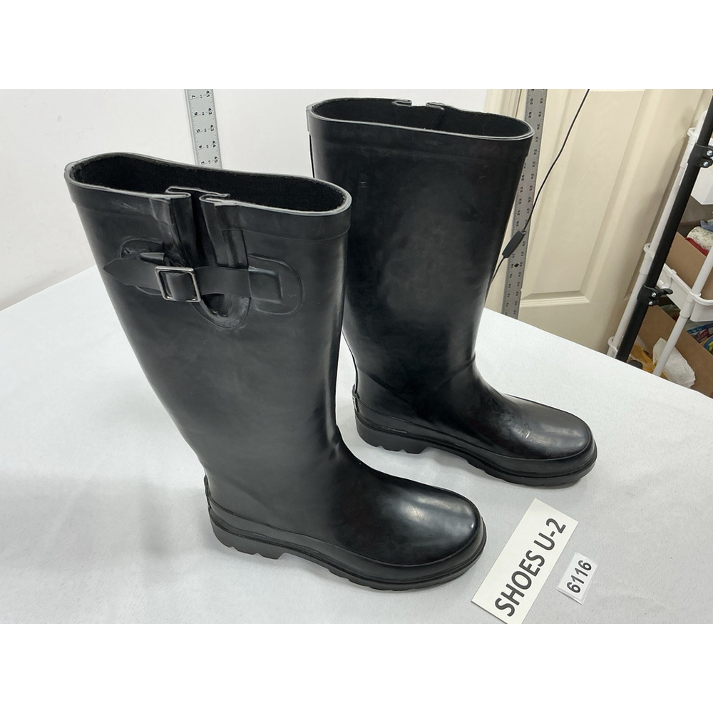 Womans Sugar Knee Length Rainboots 6 Black Rubber